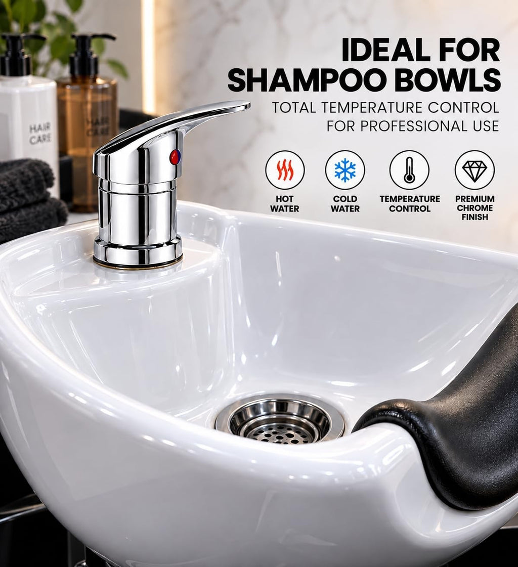 Chrome Salon Shampoo Bowl Faucet with 31.49-Inch Hose Hot & Cold Water