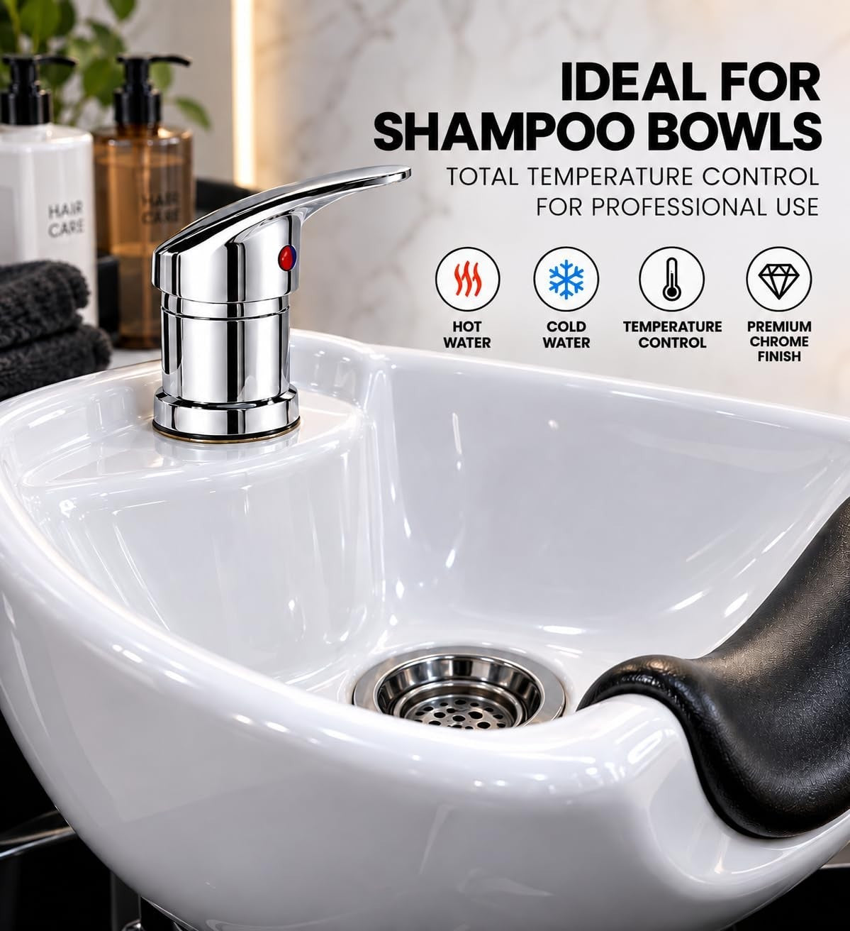 Chrome Salon Shampoo Bowl Faucet with 31.49-Inch Hose Hot & Cold Water