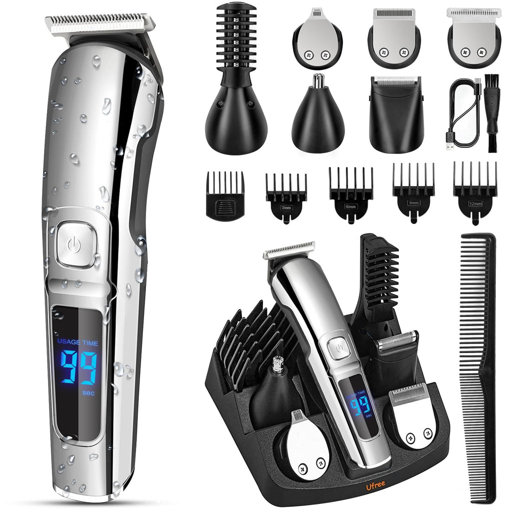 Waterproof Men’s Beard Trimmer Kit with 18 Pieces, Rechargeable & Cordless