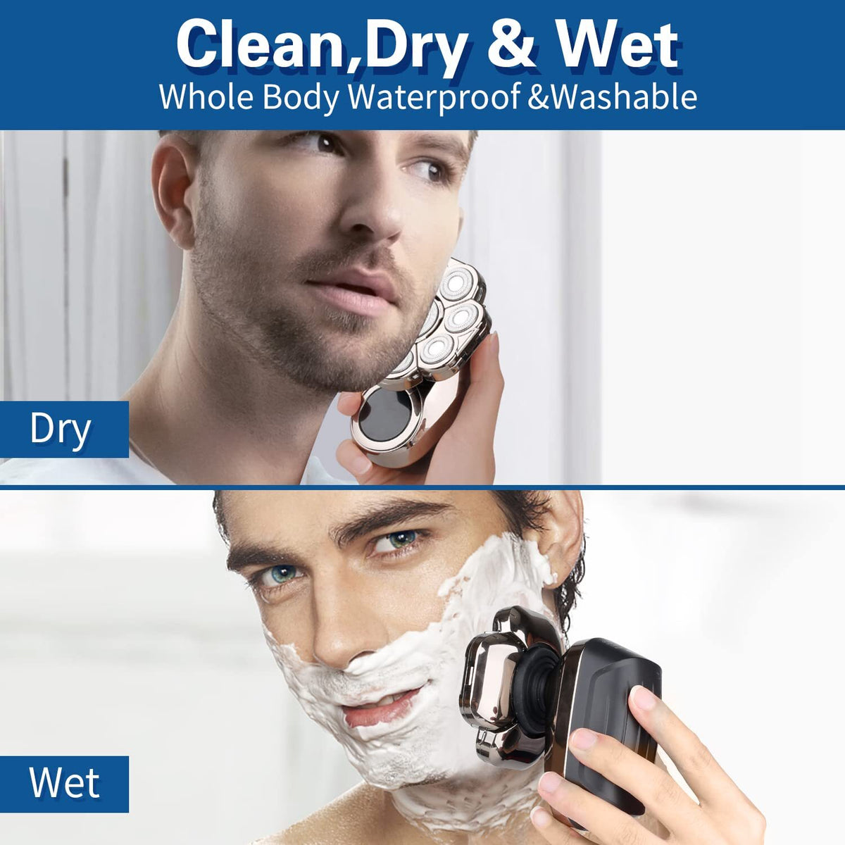 Cordless 9D Electric Head & Beard Shaver Wet Dry Bald Razor Grooming Set