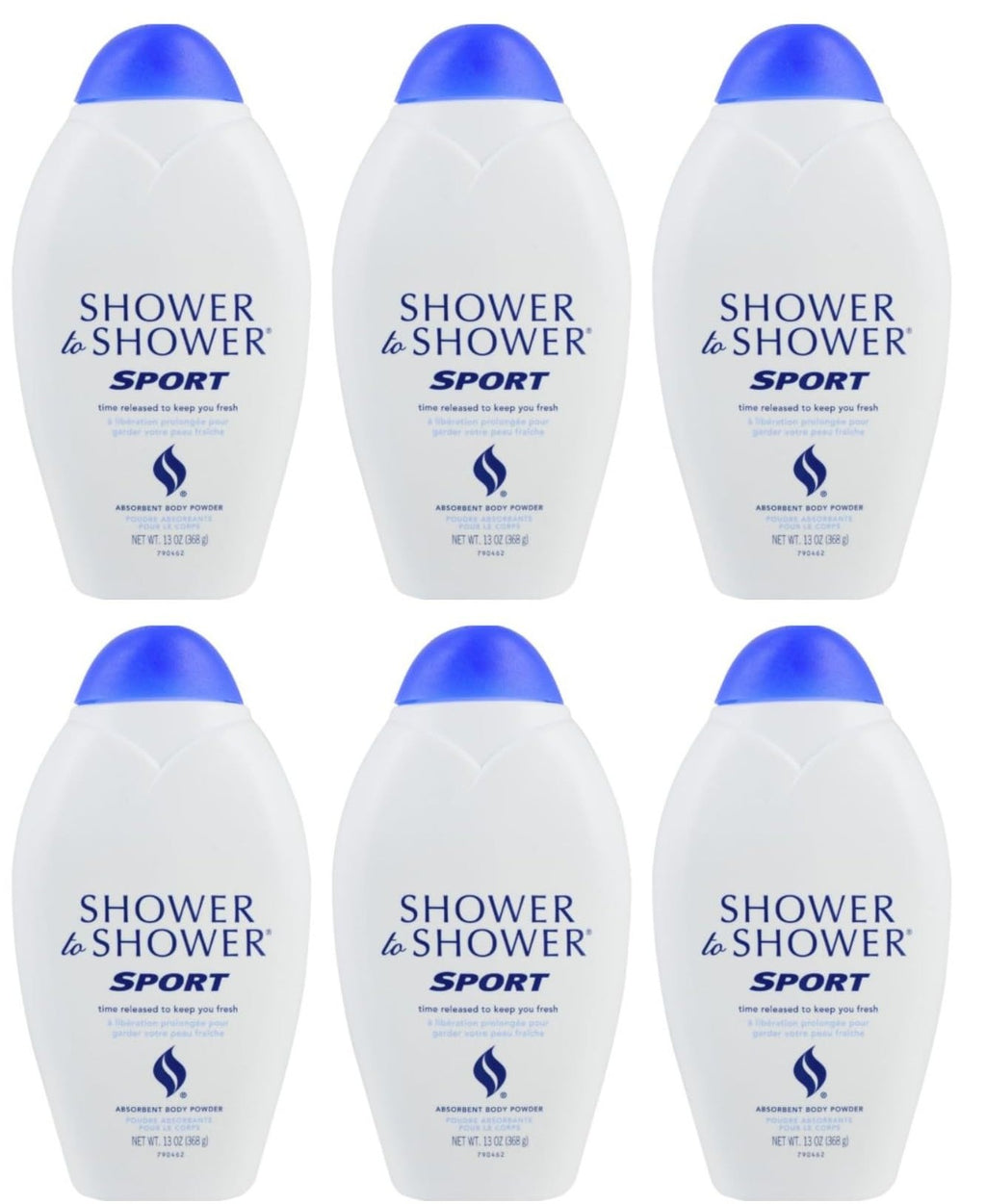 Sport Body Powder - Absorbent Talc-Free Powder for Moisture & Friction Relief, 13 oz, Pack of 6