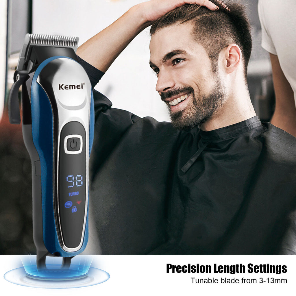 Men's Cordless Hair Clipper Kit with LED Display and Multiple Attachments