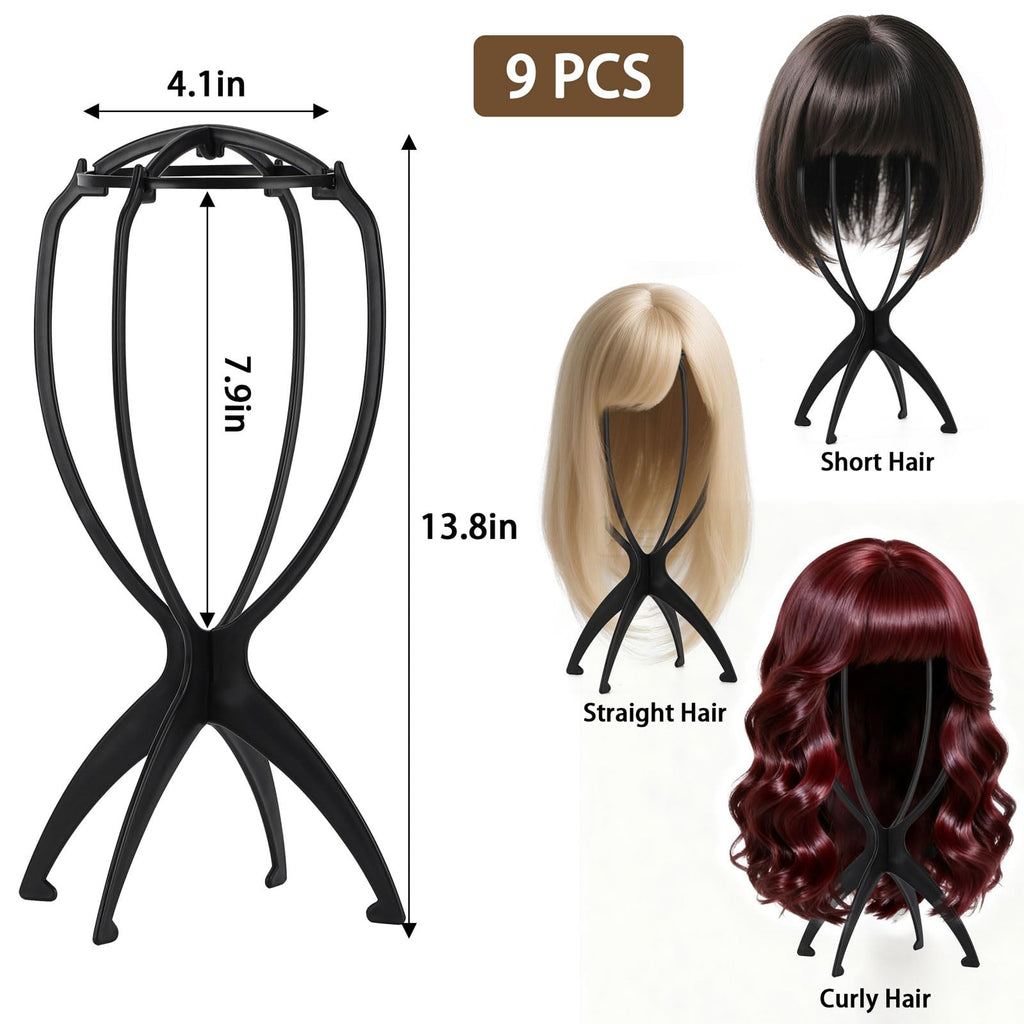 Portable Wig Stand Holder Set - Collapsible 9 Pack for Travel & Salon Use