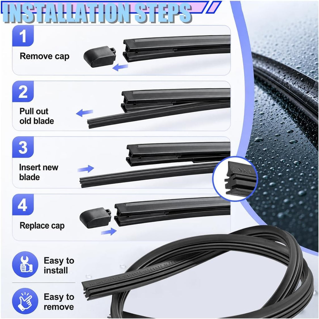 Automotive Windshield Wiper Blade Refills 26 Inch, 4 Pack - Adjustable & Durable