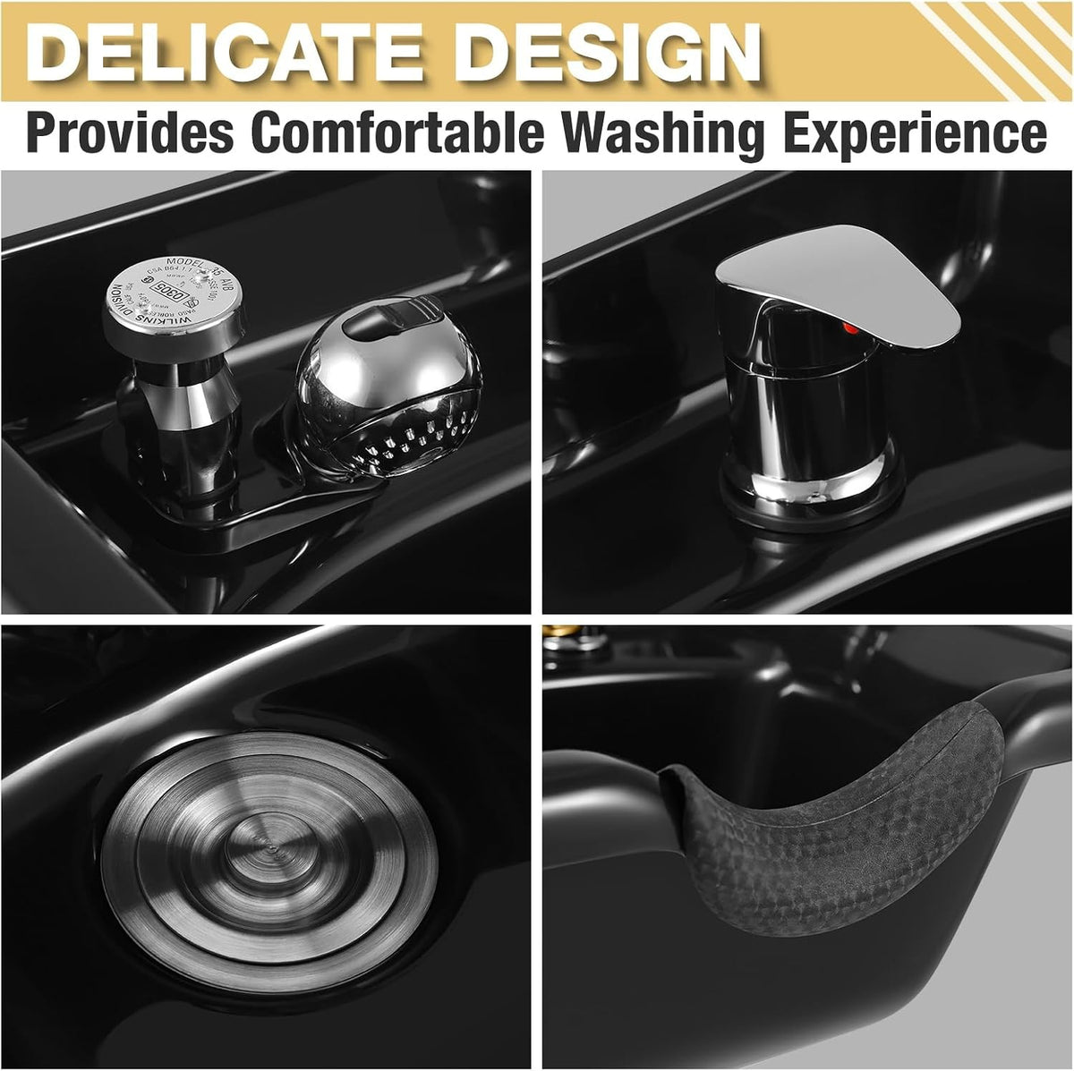 Wall Mounted Shampoo Bowl with Faucet Spray P-Trap Salon Sink Black ABS