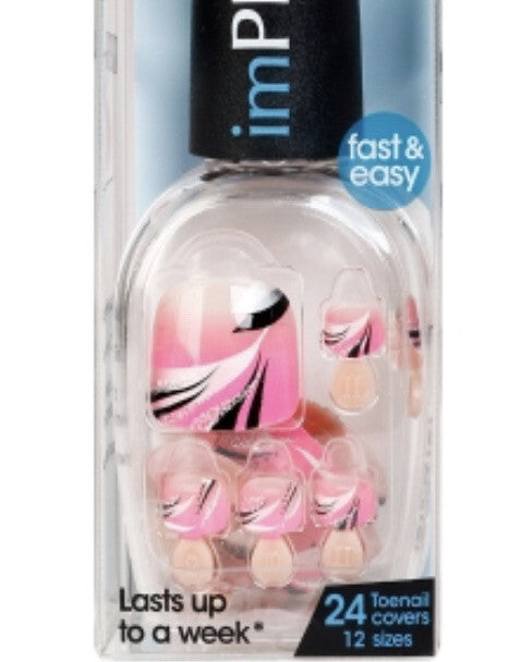 Press-On Pedicure Toenails Lot of 3 Pink Black White Design No Glue Needed