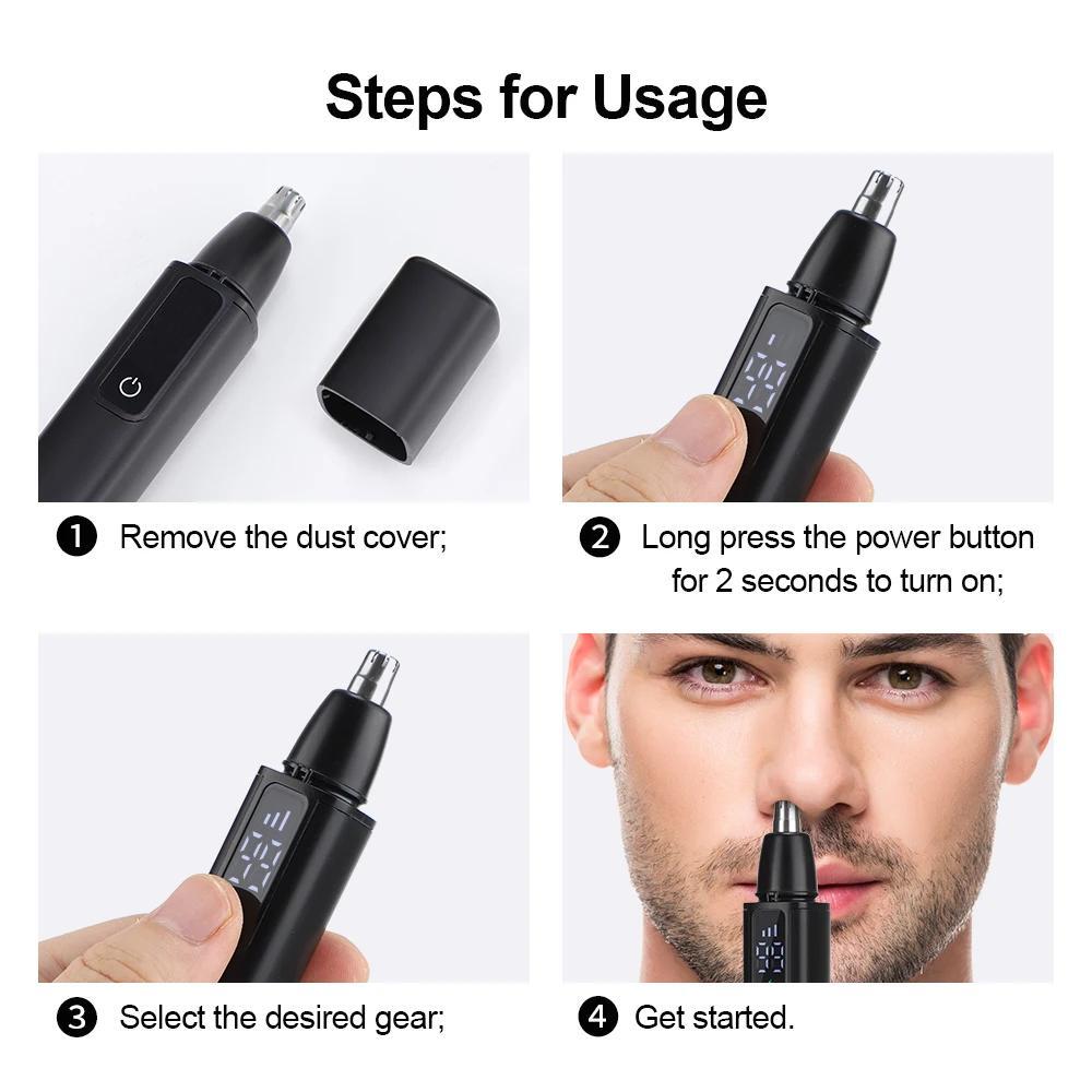 Electric Nose Ear Hair Trimmer Painless Portable USB Rechargeable with LED Display