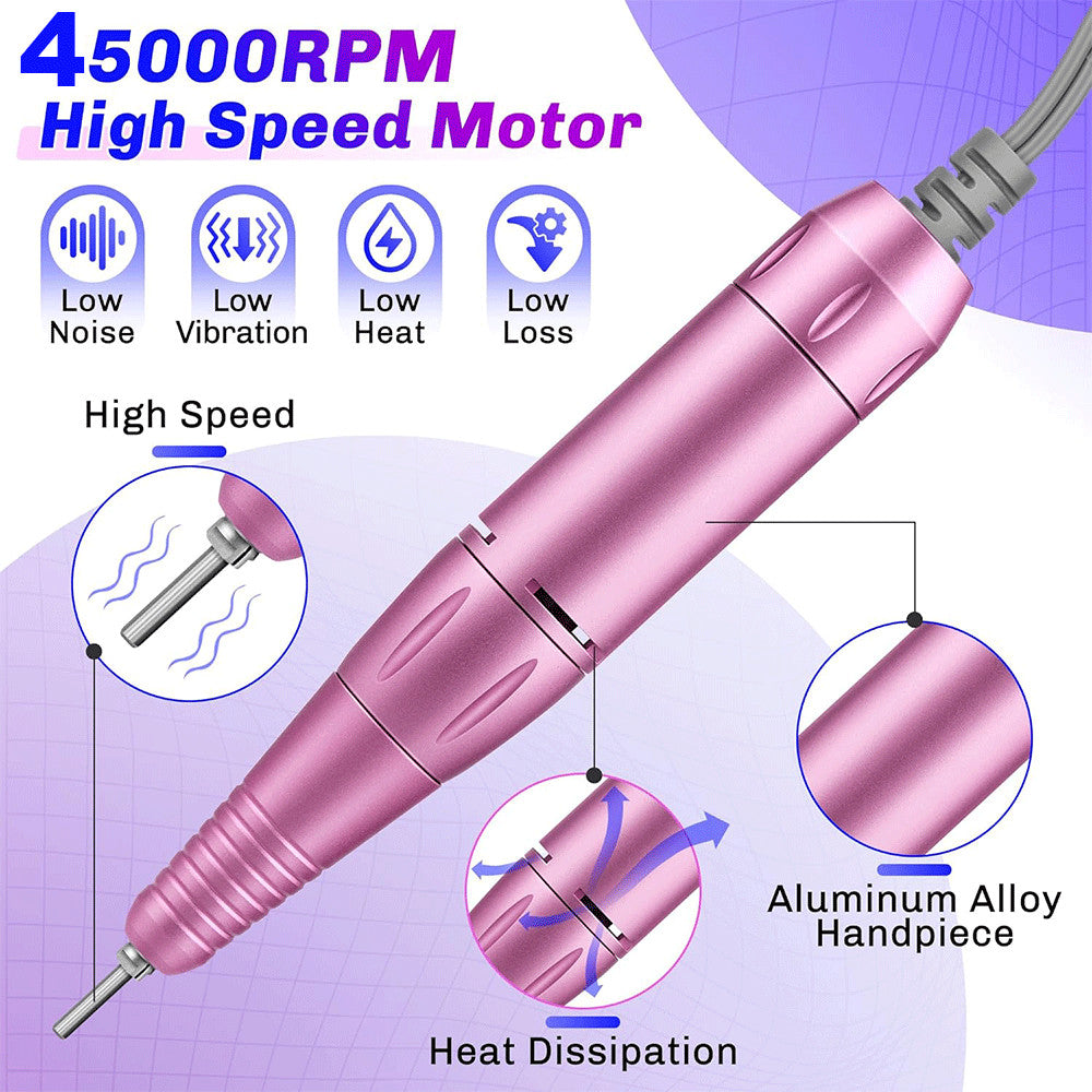 Rechargeable Electric Nail Drill Machine with High Speed 45000RPM Portable Manicure Pedicure Kit