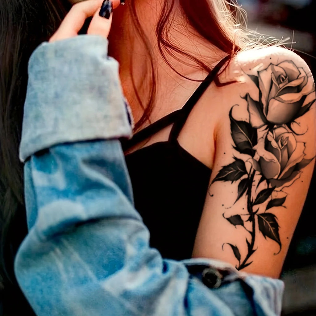 Black Flower Butterfly Temporary Tattoo Stickers Waterproof for Body Arm Leg Chest