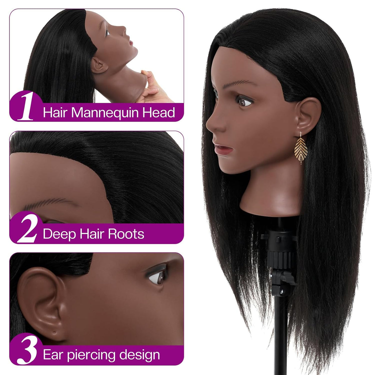 20-22 Inch Human Hair Mannequin Head with Stand for Styling & Practice