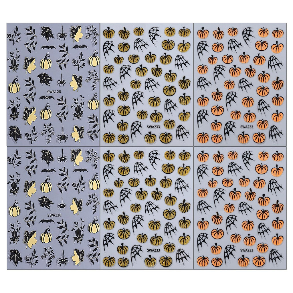 Halloween Nail Art Stickers Decals Pumpkin Spider Web 6 Sheets