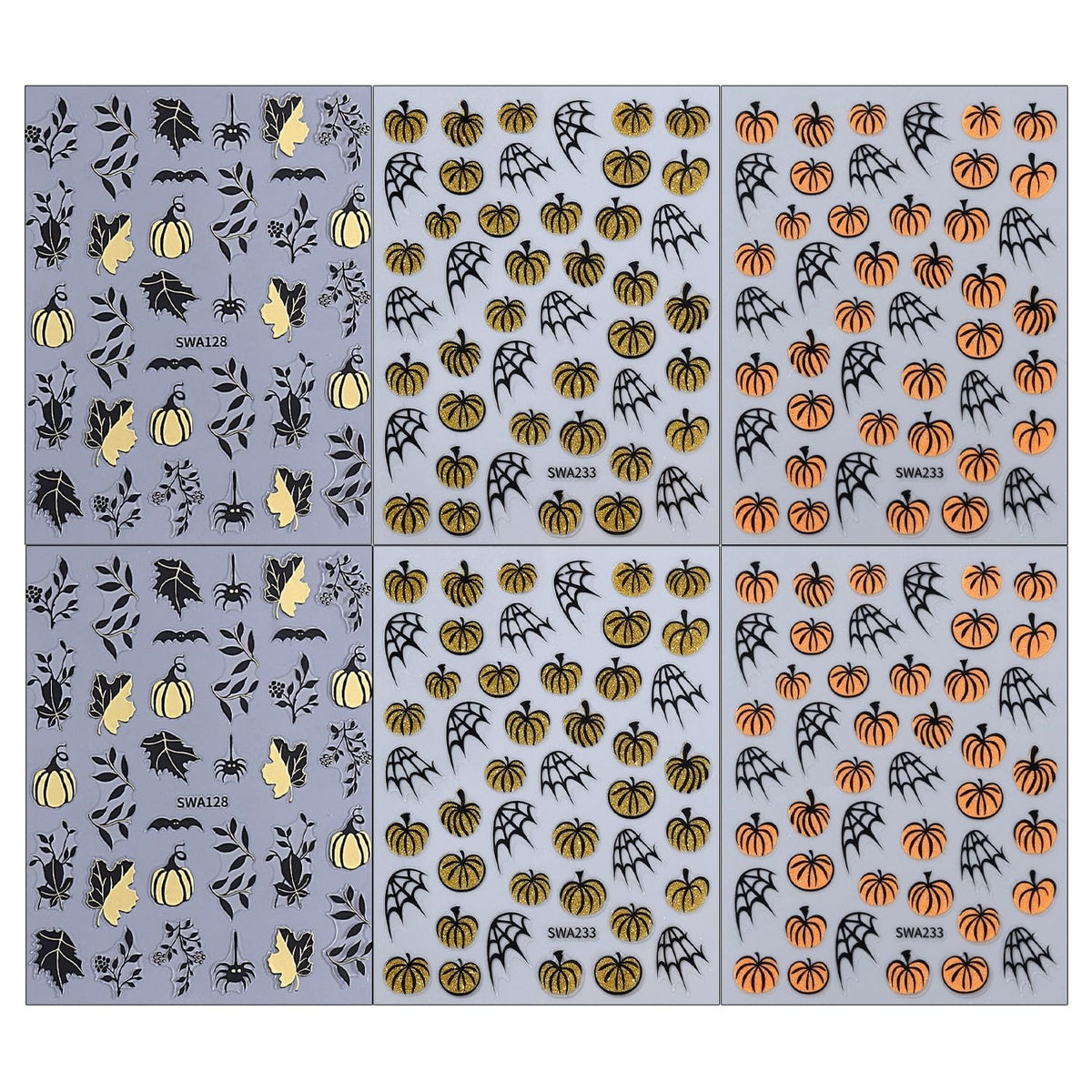 Halloween Nail Art Stickers Decals Pumpkin Spider Web 6 Sheets
