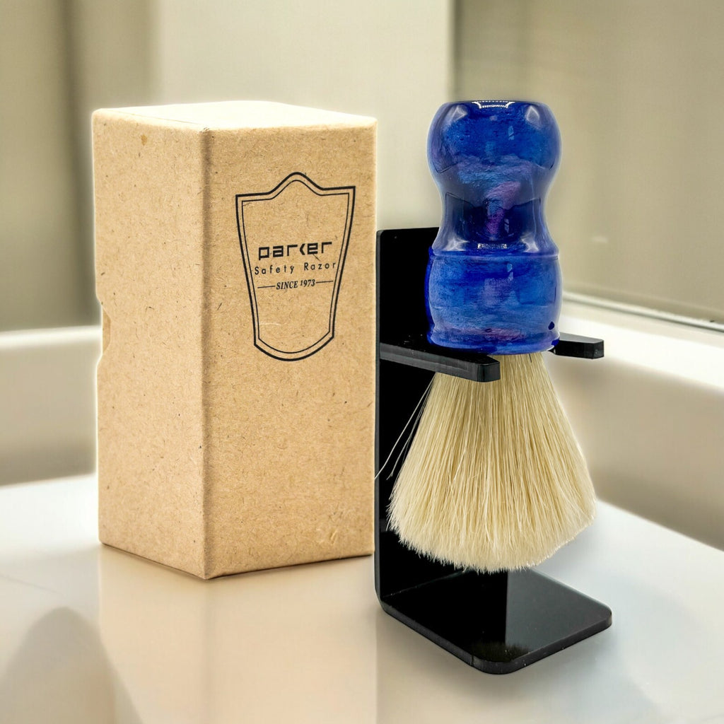 Large Blue Handle Boar Bristle Shaving Brush for Lather & Exfoliation
