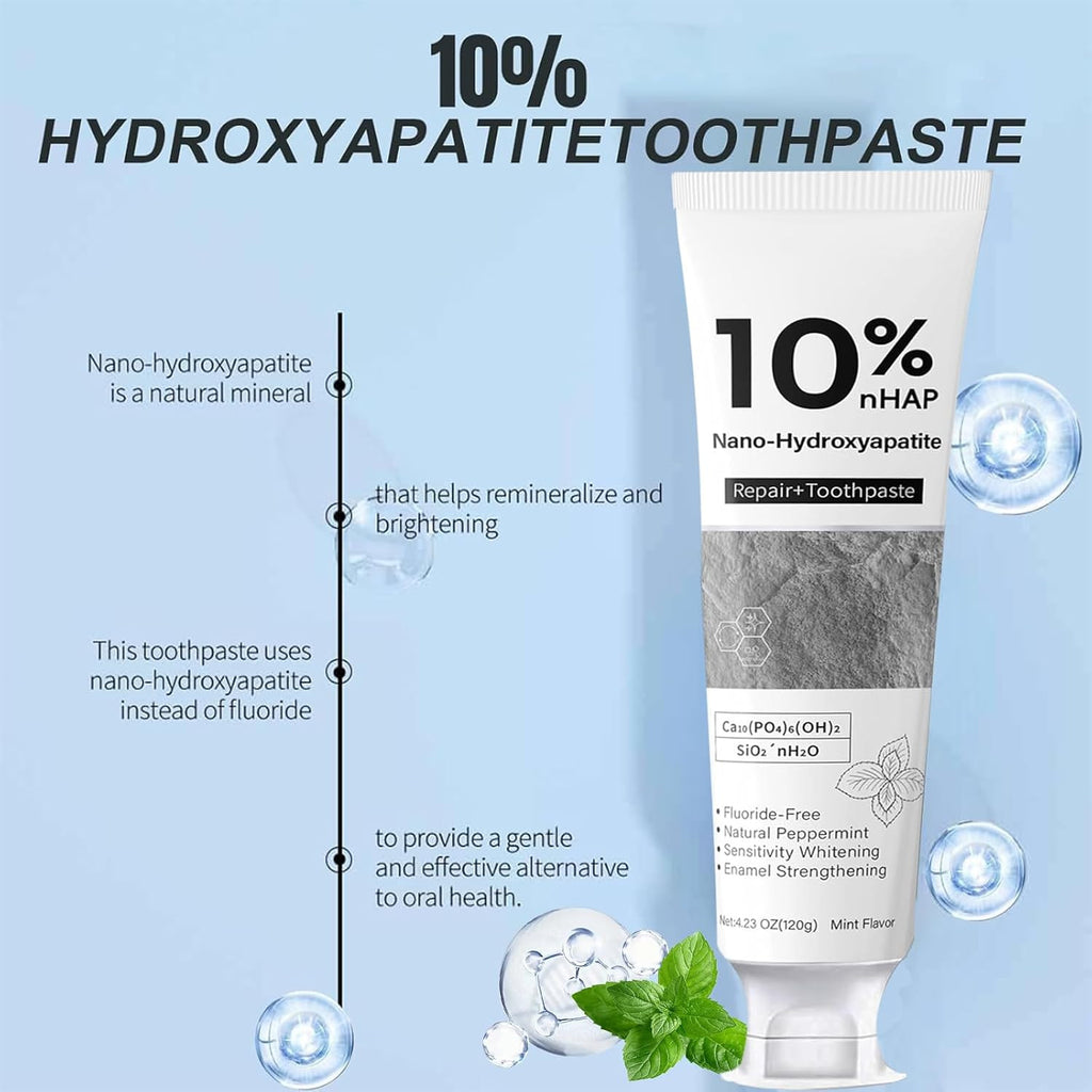 Nano-Hydroxyapatite Toothpaste for Enamel Repair & Whitening - Fluoride-Free, Sensitive Safe