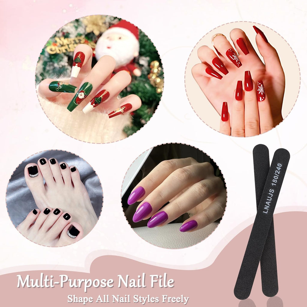 10 Pack Nail Files with 80/100 and 180/240 Grit - Reusable Black Nail Buffers for Natural & Artificial Nails