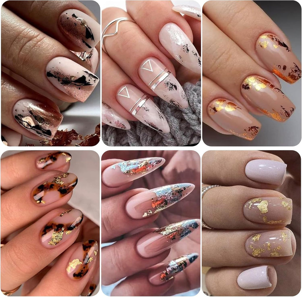 Gold Flakes Nail Glitter Foils Set - Metallic Gold Silver Black Rose Gold for Nail Art