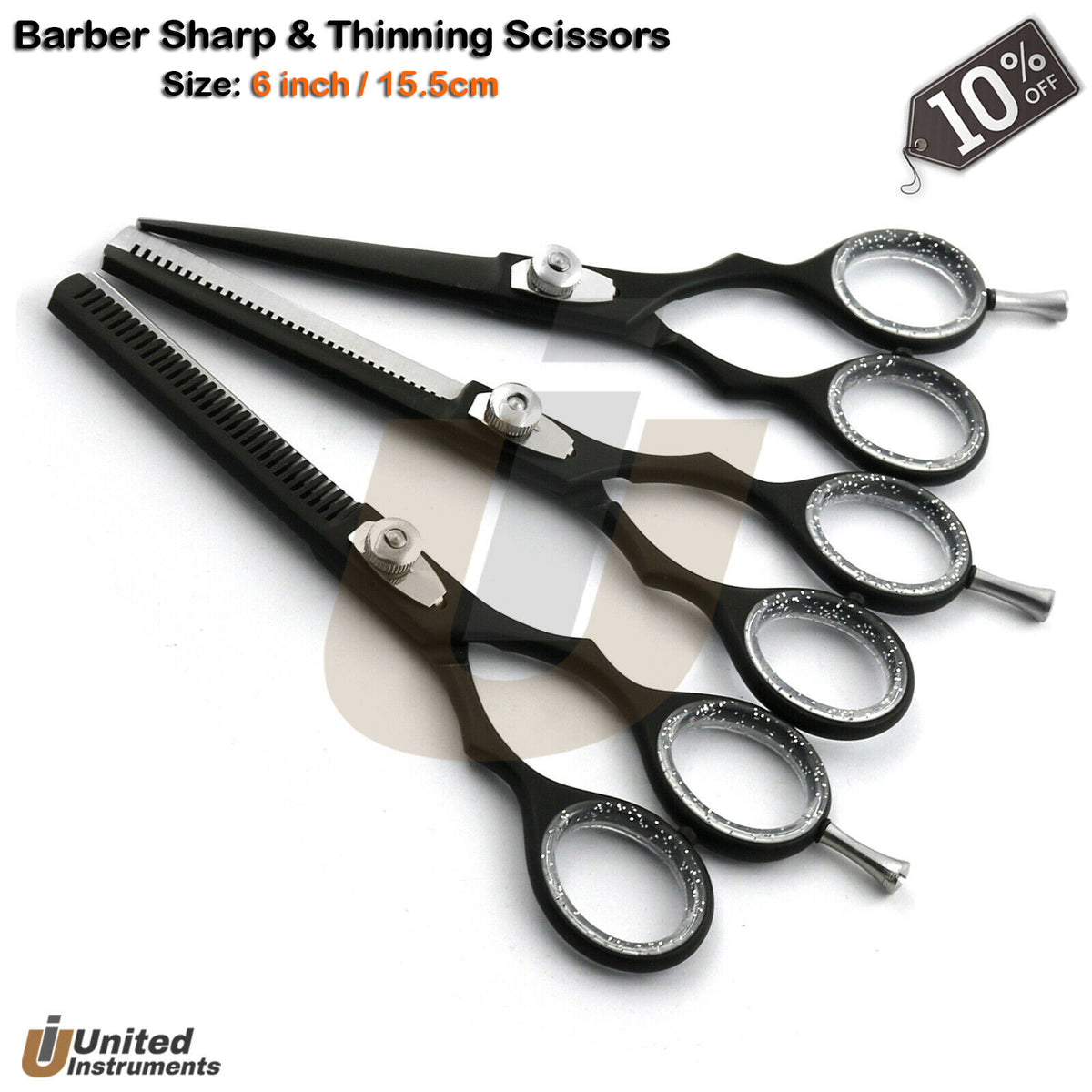 Professional Barber Hair Cutting Shears Set with Thinning & Razor Blades - 6 Inch