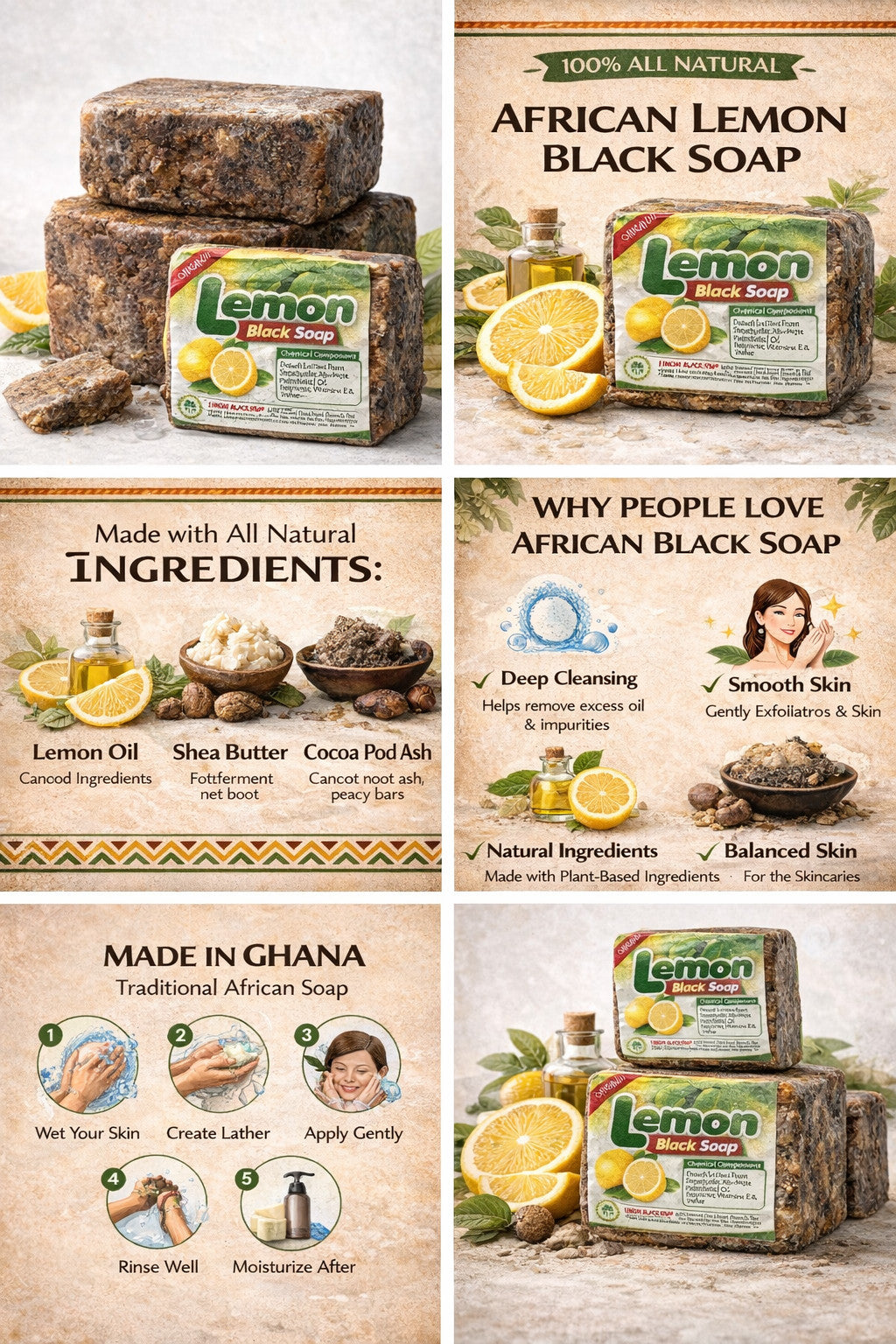 Organic African Black Soap with Lemon for Face and Body - Raw & Handmade