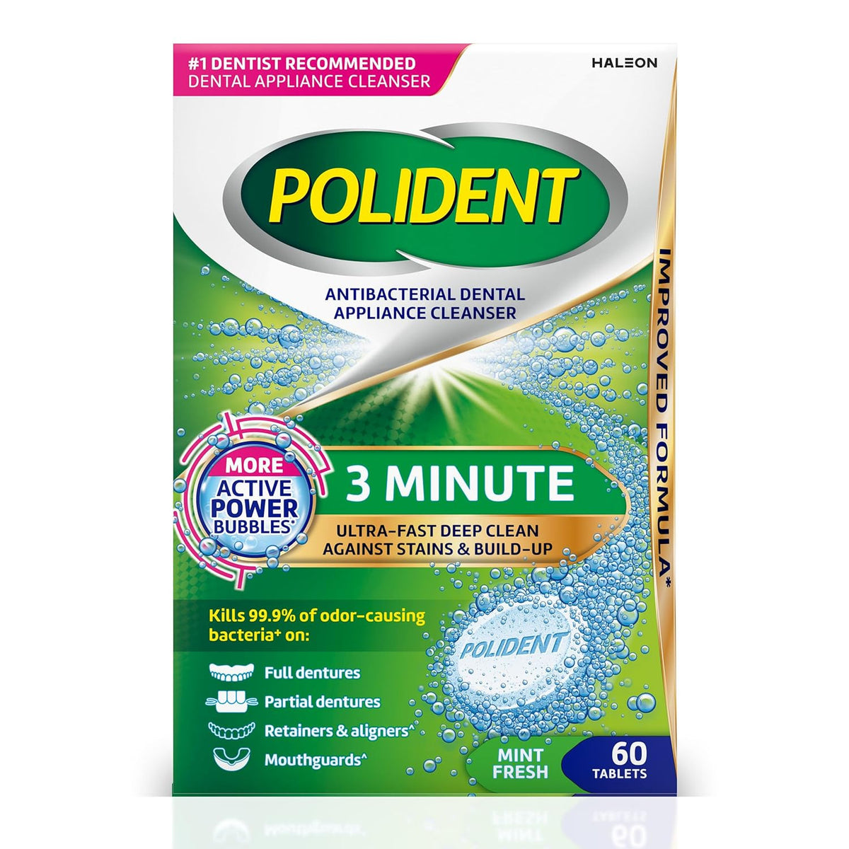 Dental Appliance Cleanser Tablets - Antibacterial Retainer & Mouthguard Cleaner, 60 Count