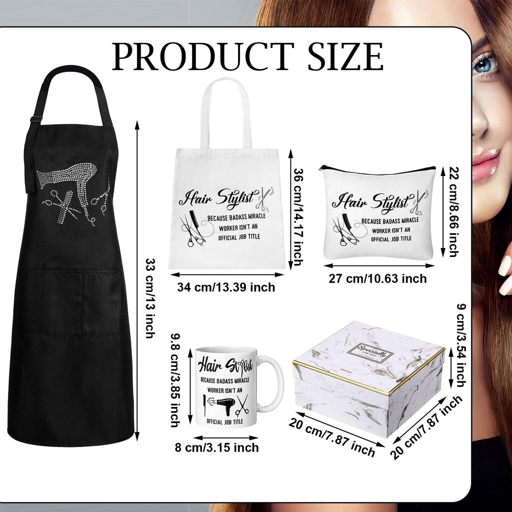 7-Piece Hairdresser Gift Set with Apron, Tote & Makeup Bag for Stylists