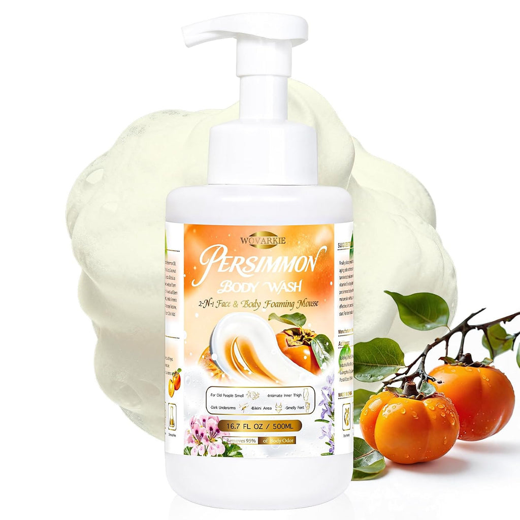 Persimmon Body Wash for Aging Odor, 17.8 FL Oz Foaming Mousse for Older Skin