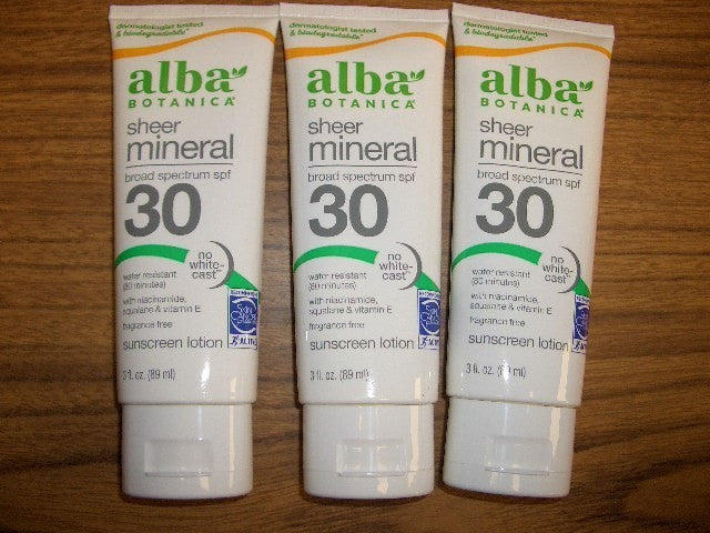 Alba Botanica Mineral Sunscreen Lotion SPF 30 - 3 Tubes, Water Resistant, Broad Spectrum, Non-Greasy, Dermatologist Tested