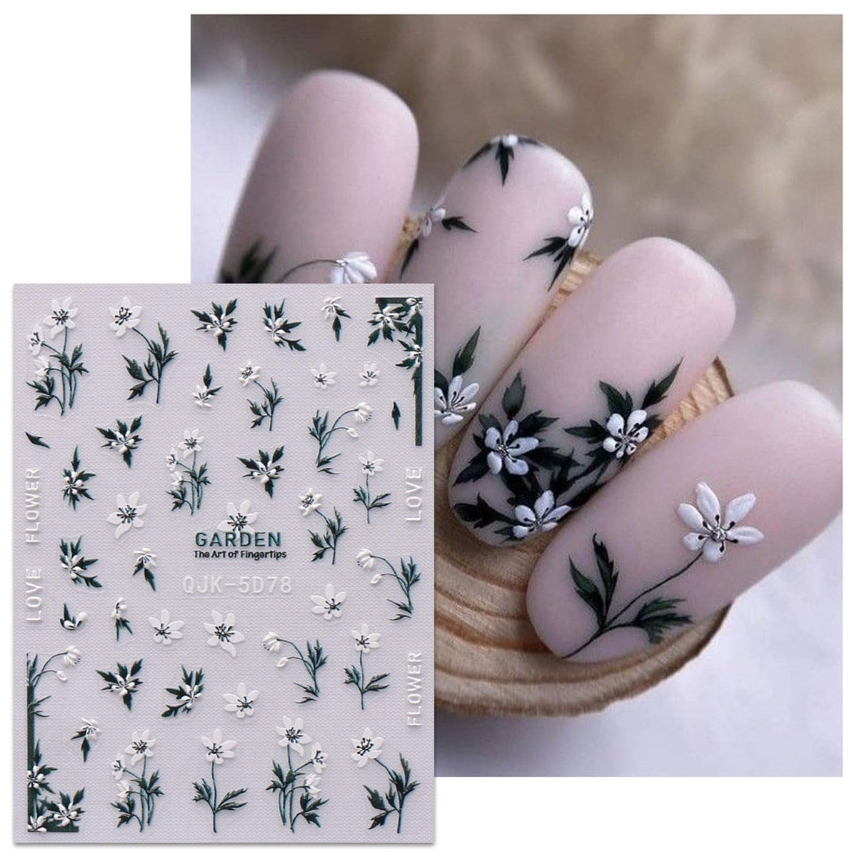 Spring Flower Nail Art Stickers Set - 6 Sheets Self-Adhesive 3D Embossed Decals