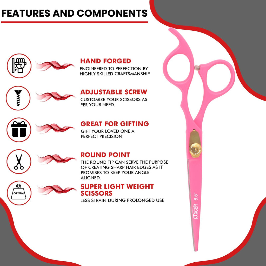 Professional Hair Cutting Scissors 6.5 Inch Japanese Steel Shears - Pink