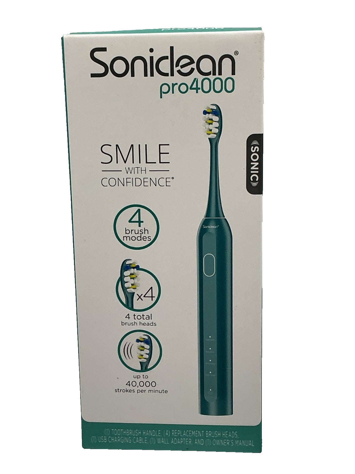 Electric Toothbrush with 4 Brush Heads - Soniclean Pro4000 Teal