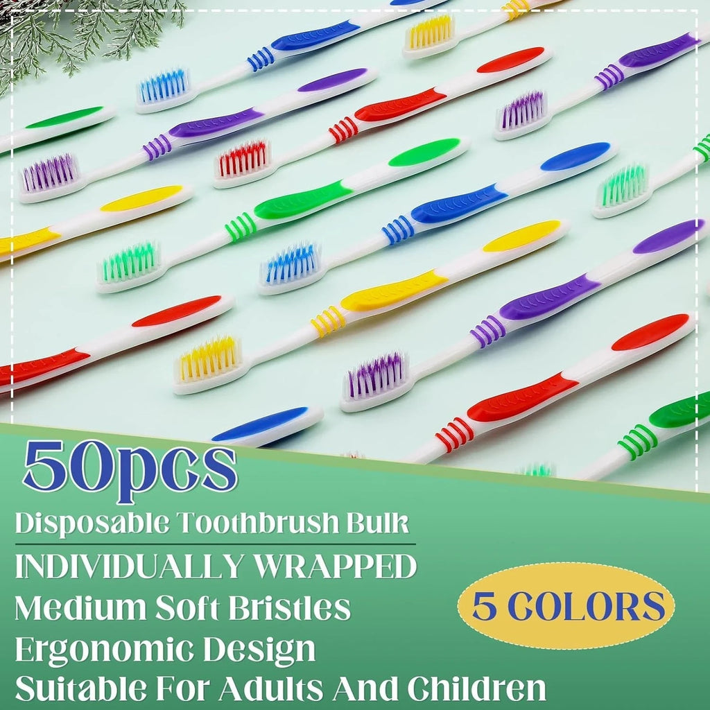 50 Pack Disposable Travel Toothbrushes with Pre-Applied Toothpaste Soft Bristles