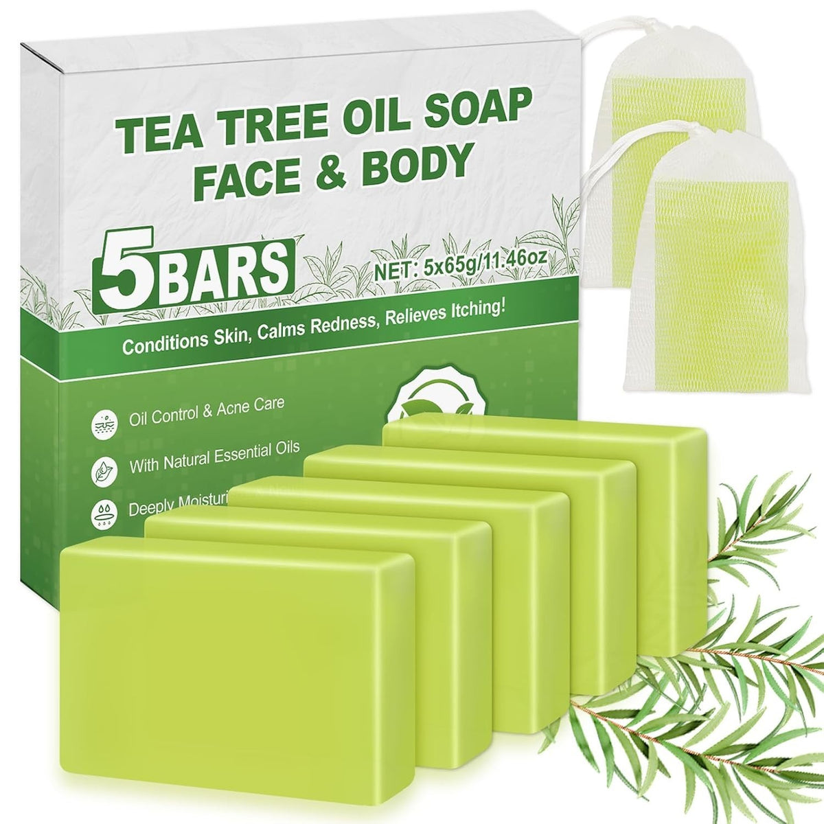 Antifungal Tea Tree & Eucalyptus Soap - Pack of 5 for Skin Relief & Freshness