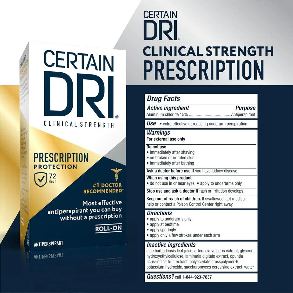 Certain Dri Clinical Antiperspirant Roll-On Fragrance-Free 1.2 oz - Long-Lasting Sweat & Odor Protection