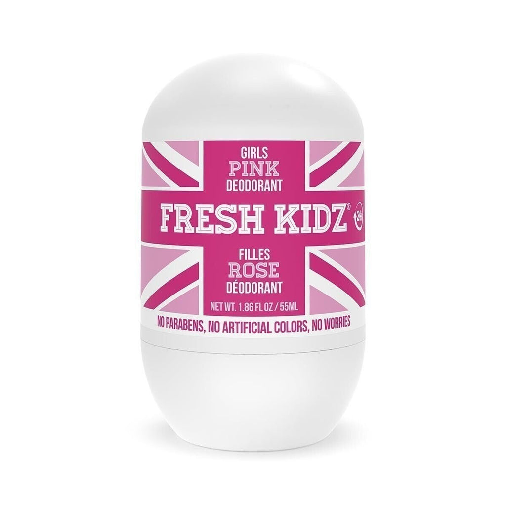 Kids Pink Roll-On Deodorant - Aluminum-Free, 24 Hour Odor Protection, Sensitive Skin Safe