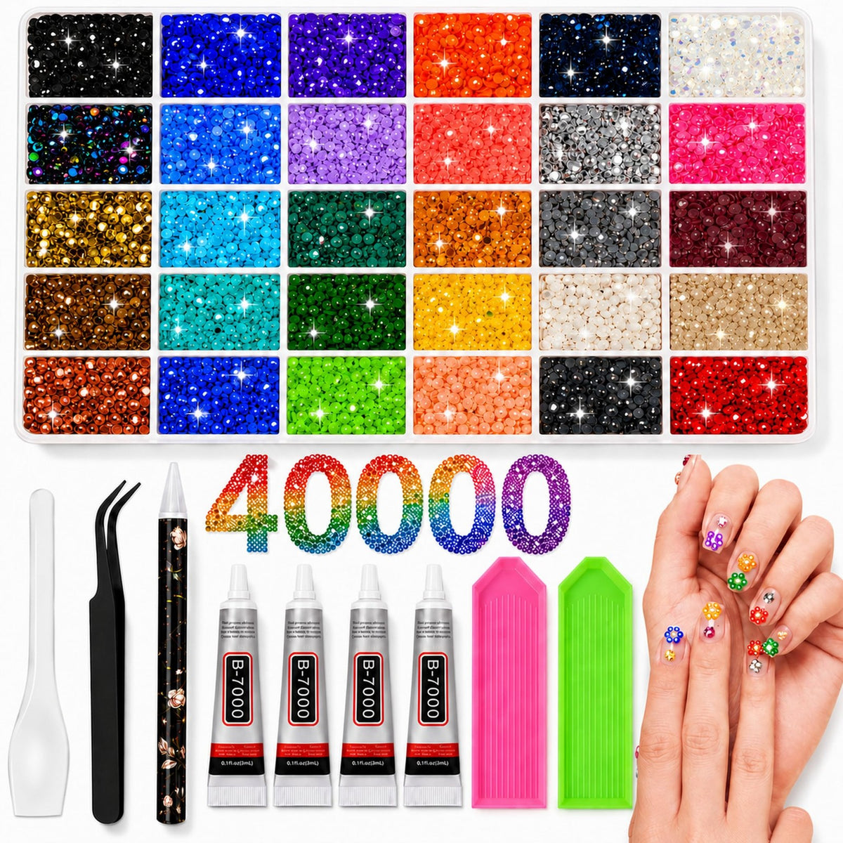 50000Pcs Rhinestones Bedazzling Kit with 30 Colors 3mm - DIY Craft Bedazzle Set