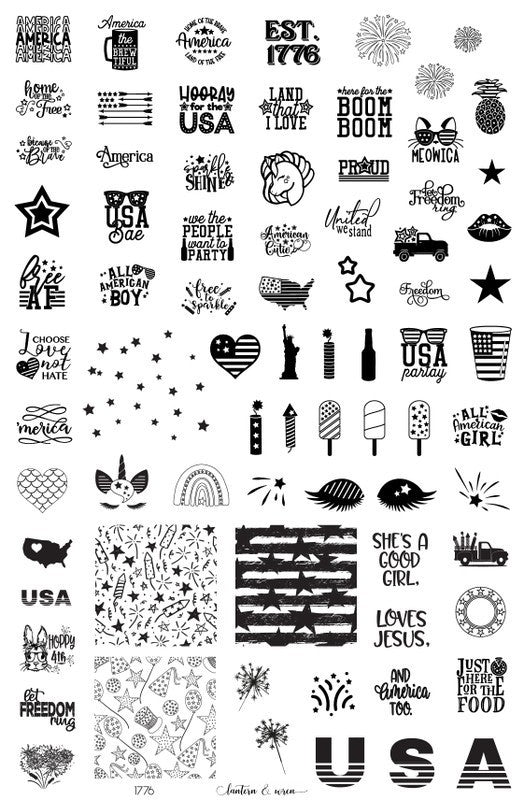 Lantern & Wren 1776 USA 4th of July Nail Stamping Plate - Patriotic Design