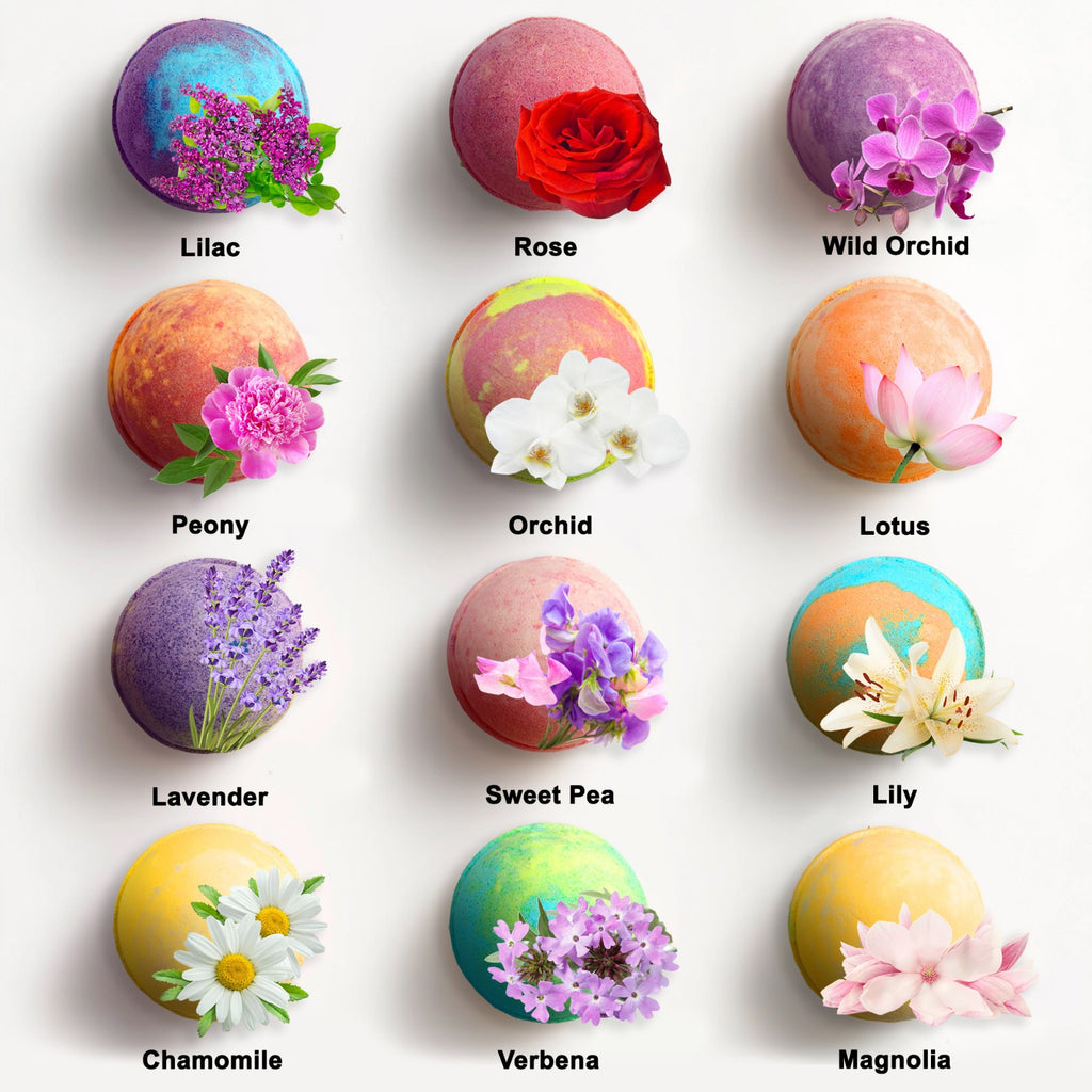 Flower Bath Bomb Gift Set - 12 Large Natural Bubble Bath Bombs with Essential Oils