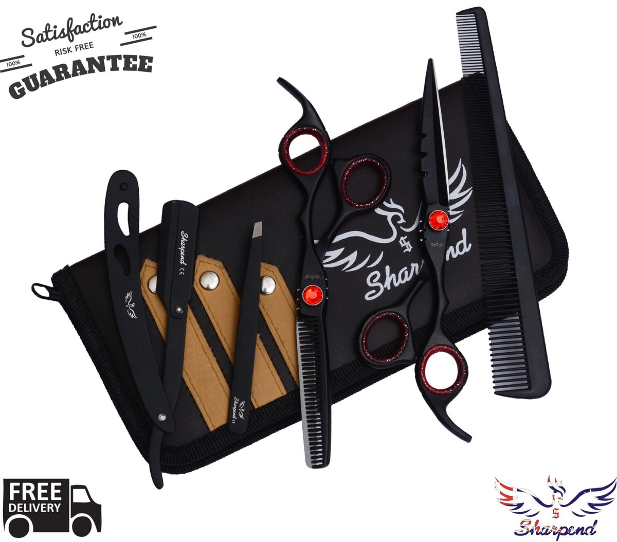 Professional Hair Cutting & Thinning Scissors Set 6.5" with Razor & Tweezer