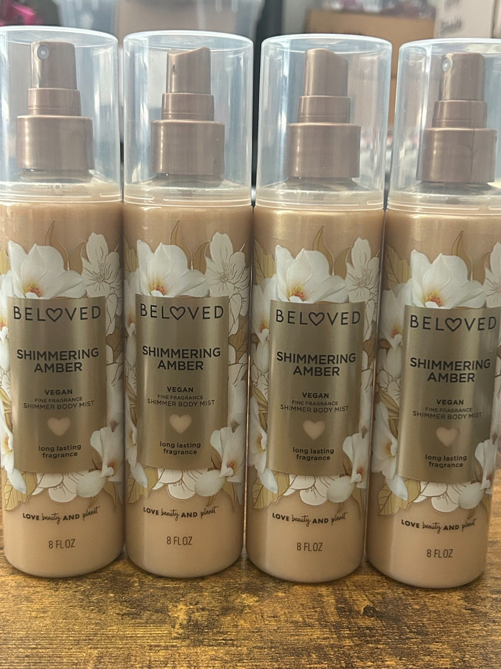 Vegan Shimmer Amber Body Mist Spray - Long-Lasting Fragrance 8 fl oz 4 Pack