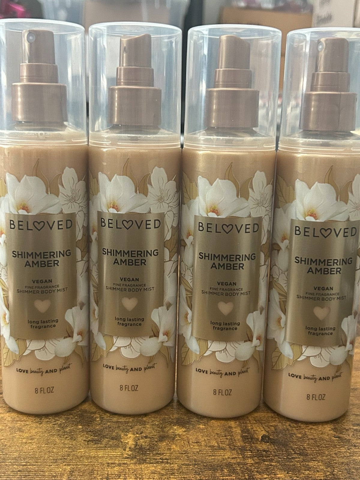 Vegan Shimmer Amber Body Mist Spray - Long-Lasting Fragrance 8 fl oz 4 Pack
