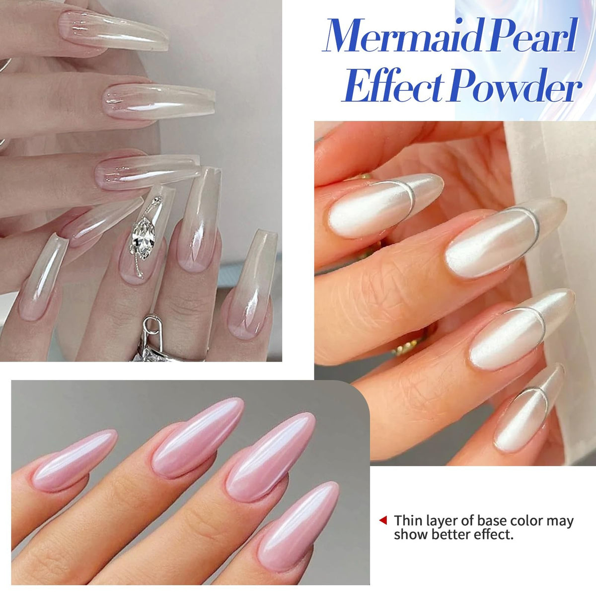 Chrome Nail Powder Set - White Pearl, Holographic & Mirror Effects