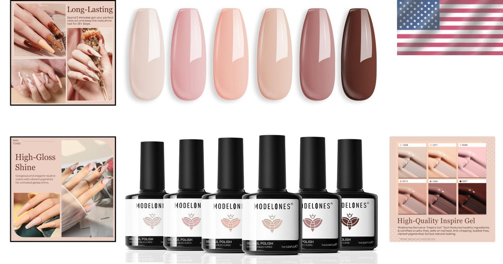 6 Color Gel Nail Polish Kit - Toxin-Free, Long-Lasting Shine & Gloss