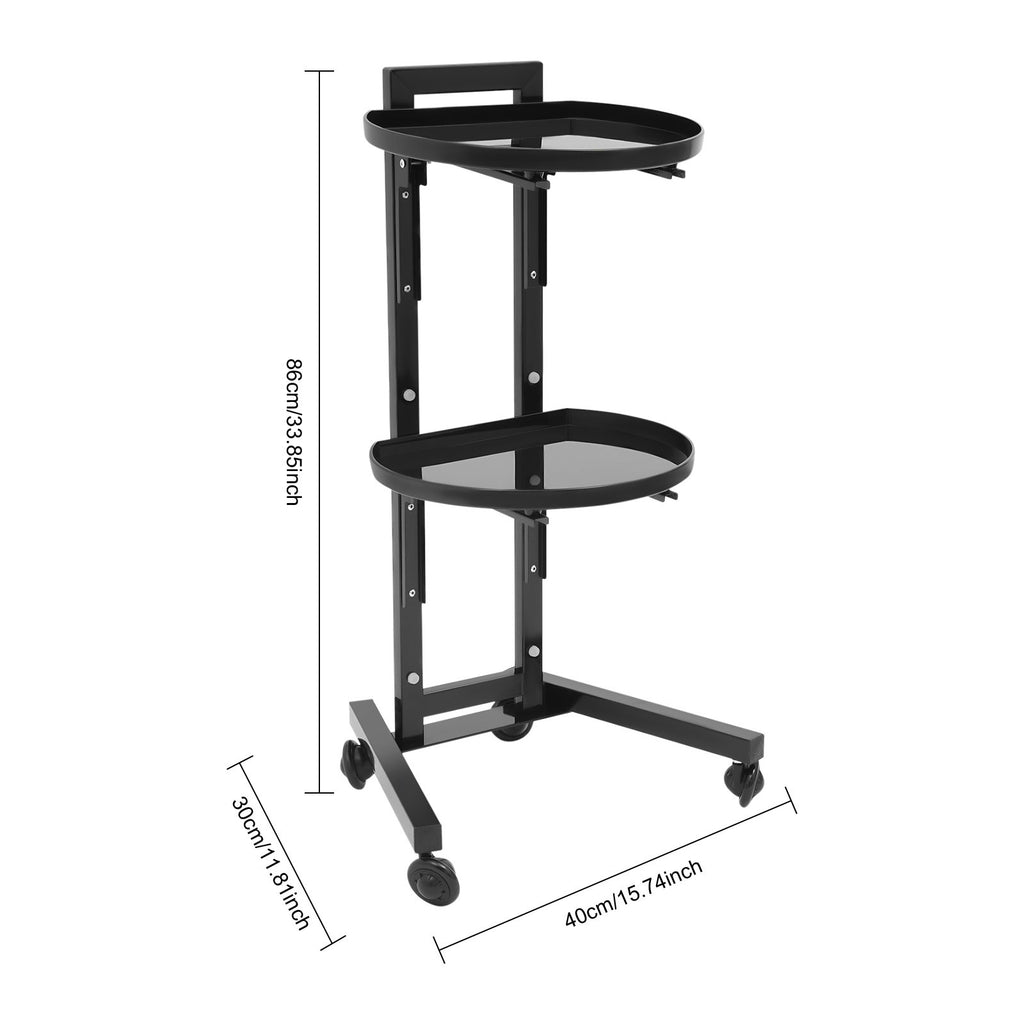 Movable Adjustable Salon Trolley Station with 2 Tiers and Wheels for Hairdressing Tools