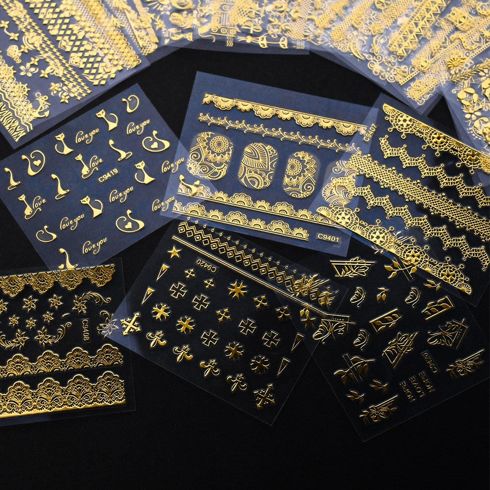 Gold Lace Moon and Star Nail Art Stickers - 10 Sheets for Elegant Nail Decoration