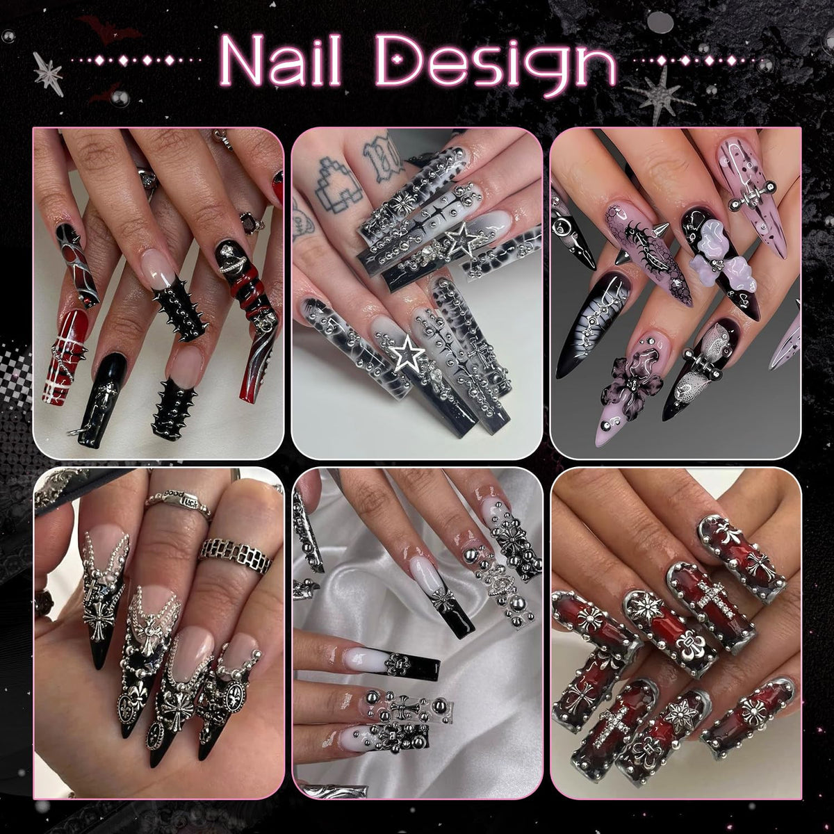 Gothic Nail Charms Set with 3D Studs Pearls & Beads for Nail Art