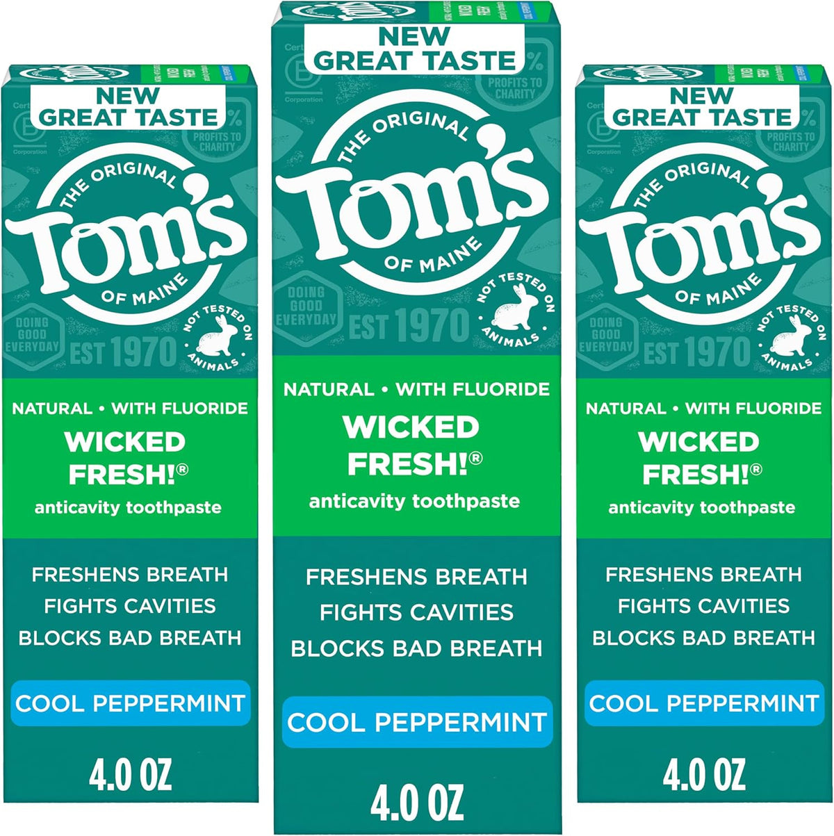 Natural Fluoride Toothpaste Cool Peppermint 3 Pack - Freshens Breath & Fights Cavities