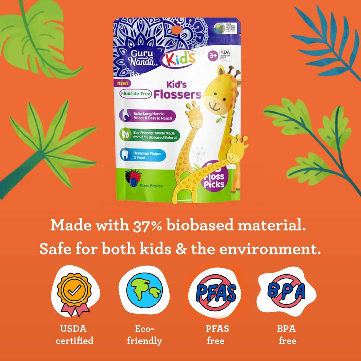 Kids Dental Floss Picks with Giraffe Design - 90 Count, Safe & Tasty