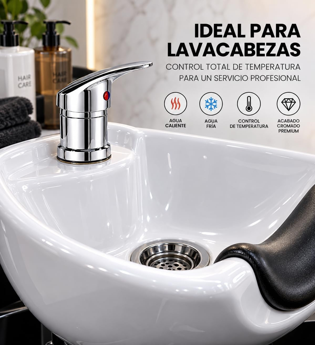 Salon Shampoo Bowl Faucet with 19.68 Inch Hose - Hot & Cold Water, Chrome Finish