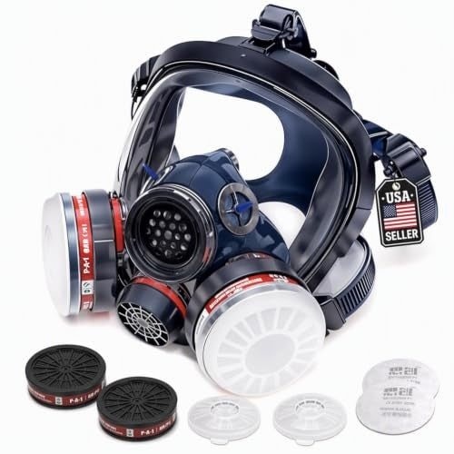 Full Face Respirator Mask with Anti-Fog & Charcoal Filters for Chemical Protection