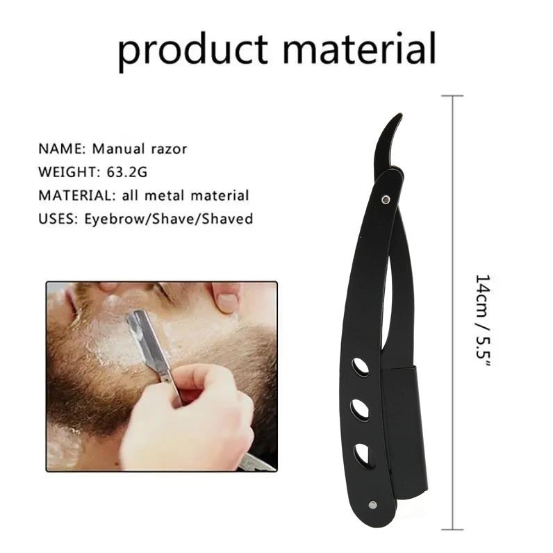 Men's Folding Straight Razor Stainless Steel Barber Shaving Knife Black