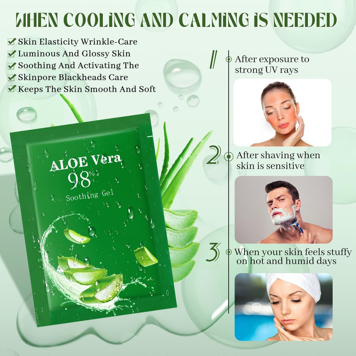 Organic Aloe Vera Gel 98% After Sun Care for Face and Body - 100 Pcs